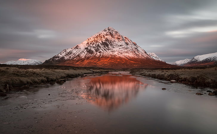 rocky mountain covered by snow photography, Buachaille Etive Mor, HD wallpaper