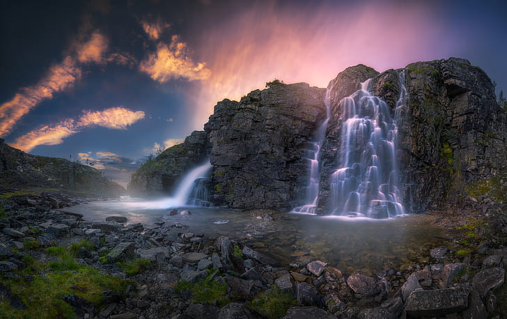 nature, waterfall, long exposure, HD wallpaper