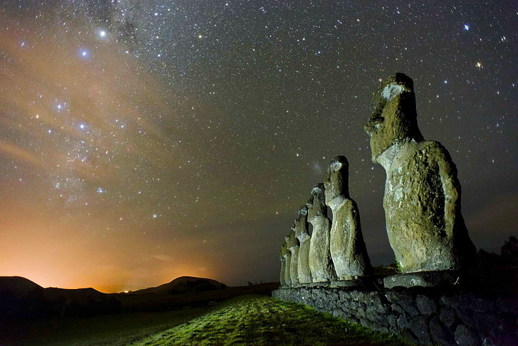 Chile, Easter Island, Enigma, Hill, landscape, Moai, Monuments