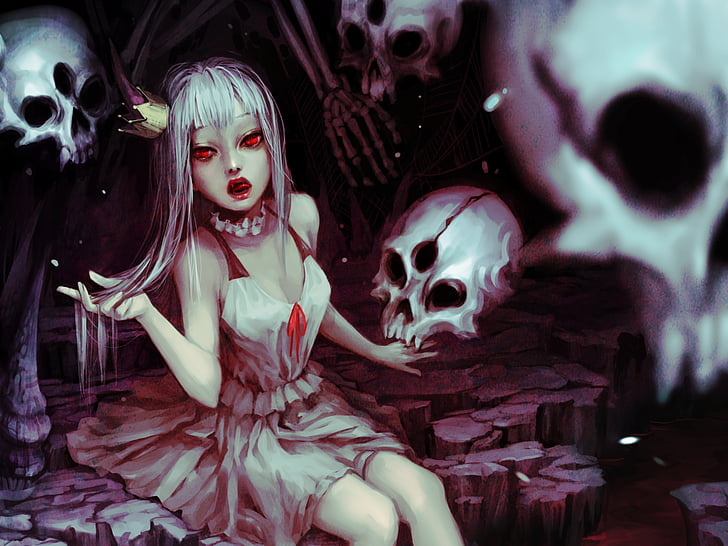 Anime girl with Skull and cat Poster for Sale by PandyPO  Redbubble