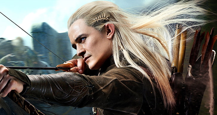 The Hobbit male archer character, forest, elf, shot, bow, arrows