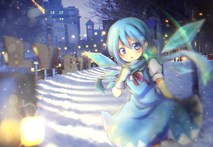 fairy anime character digital wallpaper, Cirno, Touhou, gloves