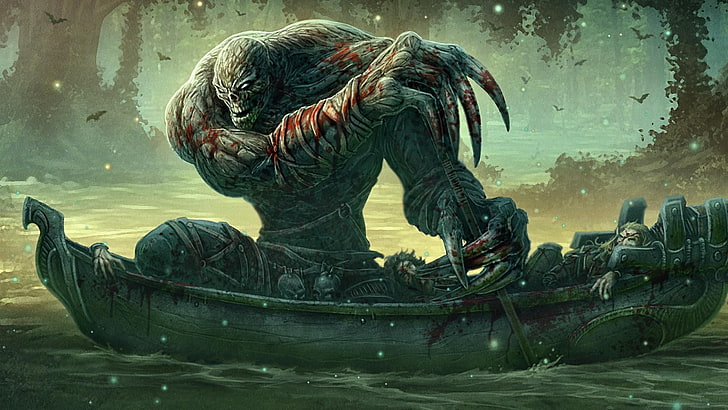 monster illustration, fantasy art, creature, dark fantasy, water, HD wallpaper