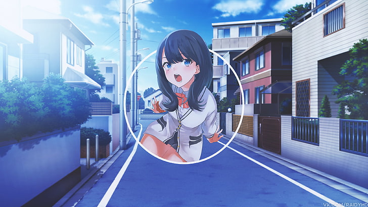anime, anime girls, picture-in-picture, urban, open mouth, blue eyes