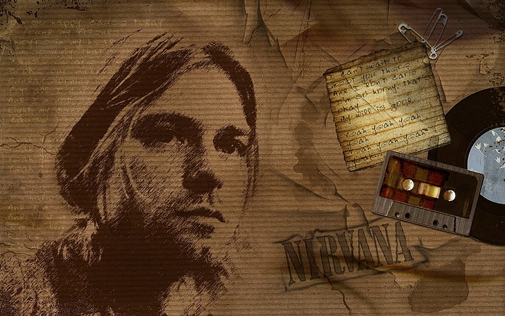 Kurt Cobain illustration, Band (Music), Nirvana, wood - material, HD wallpaper
