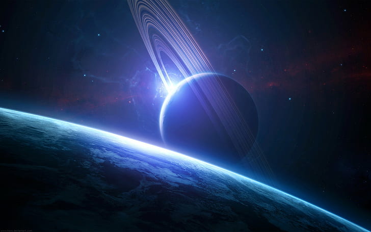 space, space art, planet, planetary rings, HD wallpaper