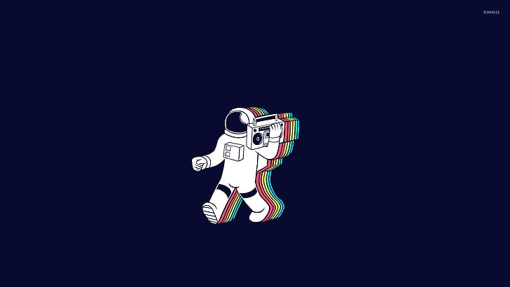 white astronaut holding boombox, minimalism, humor, copy space, HD wallpaper