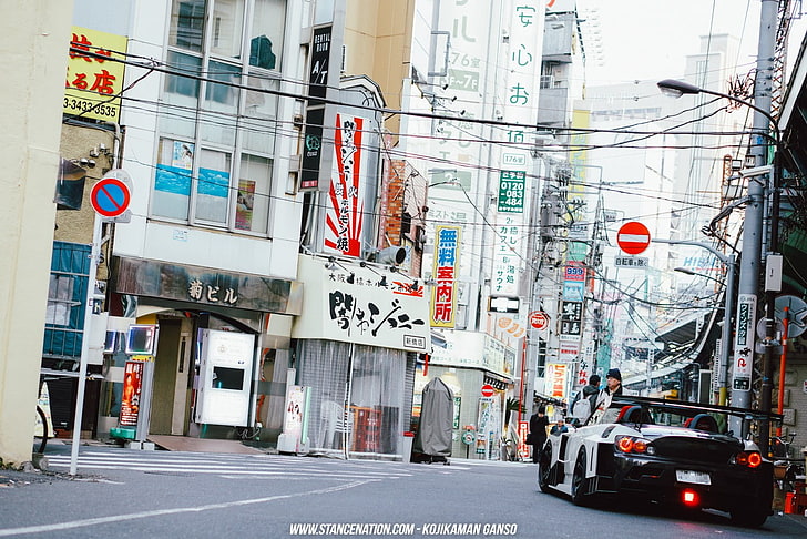 white and black Honda S2000, JDM, Japan, urban, city, car, s2k