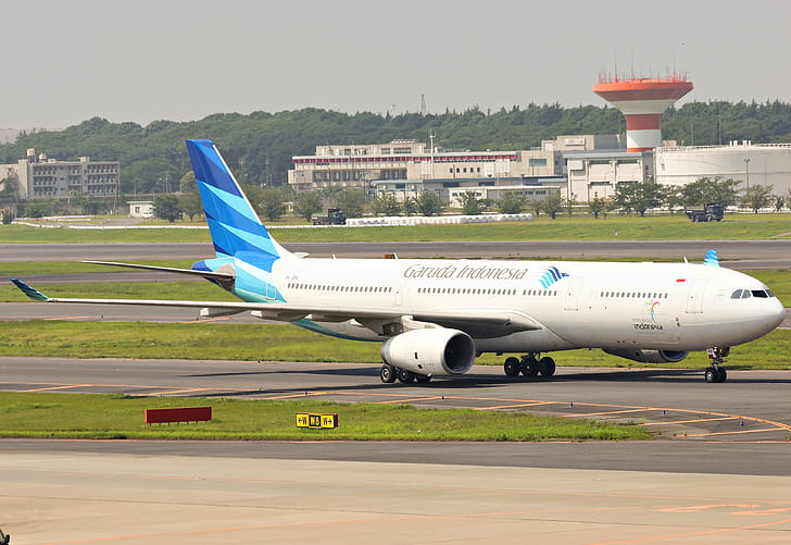 white Garuda Indonesia airplane, PK, GPR, NRT, Narita International Airport