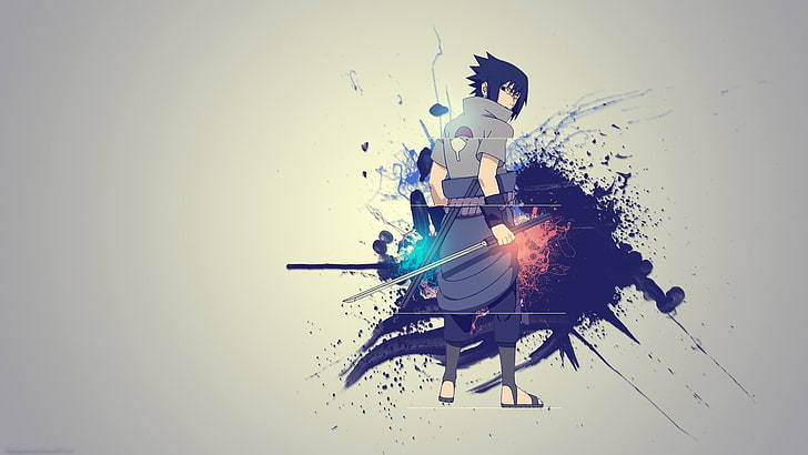 Uchiha Sasuke, Naruto Shippuuden, paint splatter, anime boys, HD wallpaper