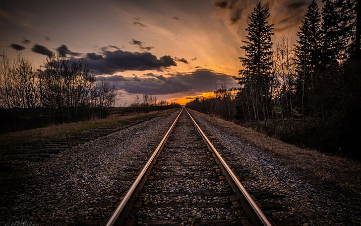 landscape, railway, sky, sunset, direction, the way forward