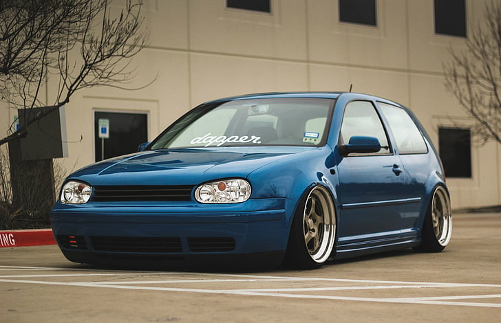 Hd Wallpaper Blue Volkswagen Golf Tuning Coupe Germany Low Stance