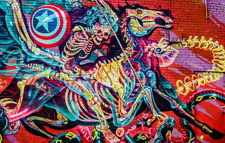 wall, artwork, graffiti, multi colored, creativity, full frame, HD wallpaper