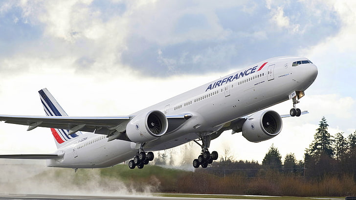 white Airfrance airliner, airplane, Takeoff, Air France, aircraft, HD wallpaper