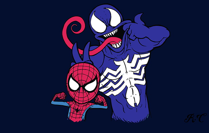 Spider-Man and Venom artwork, Marvel Comics, night, illuminated