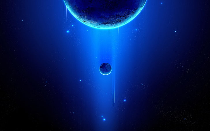 two planets digital wallpaper, space, stars, render, Moon, blue