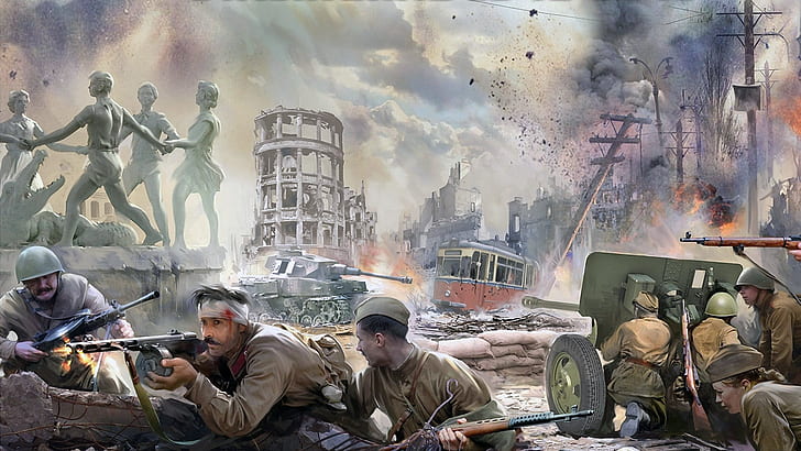 The red army, battle of the Second World war, The battle in the city, HD wallpaper