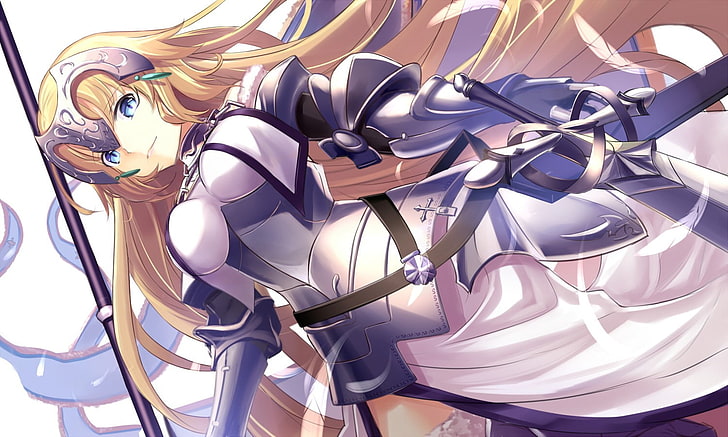 white background, aqua eyes, armor, blonde, dress, Fate/Grand Order, HD wallpaper