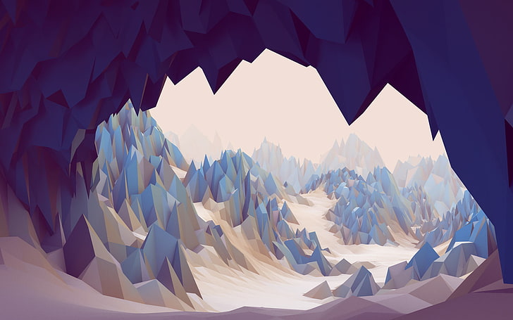 gray cave wallpaper, low poly, abstract, 3D, mountains, rock