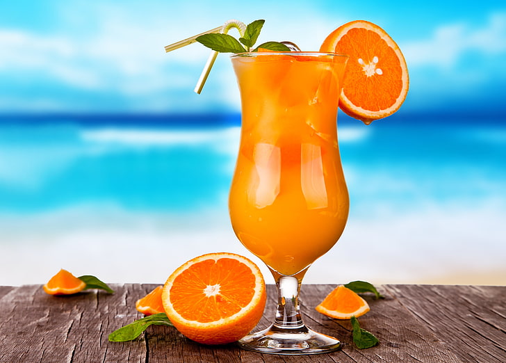 orange juice, glass, oranges, cocktail, drink, citrus, fresh, HD wallpaper
