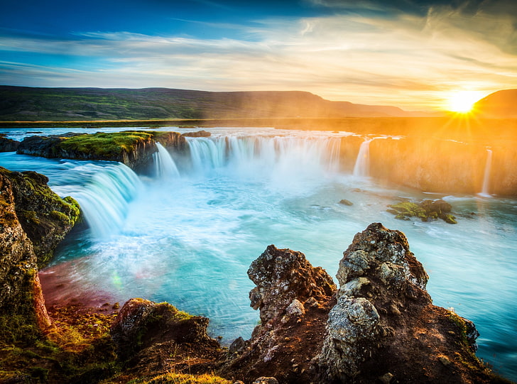 Godafoss Waterfall, Iceland, waterfalls digital wallpaper, Europe