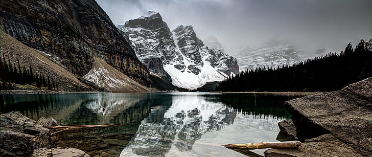 Lake Louise, mountains, Banff National Park, winter, HD wallpaper