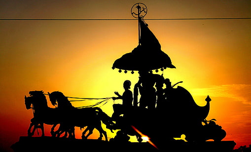 HD wallpaper: ARJUNA's CHARIOT( MAHABHARATA), horse carriage silhouette  poster | Wallpaper Flare