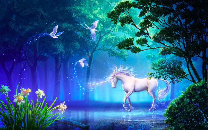 Hd Wallpaper Beautiful Unicorn In Forest Fantasy Computer Desktop
