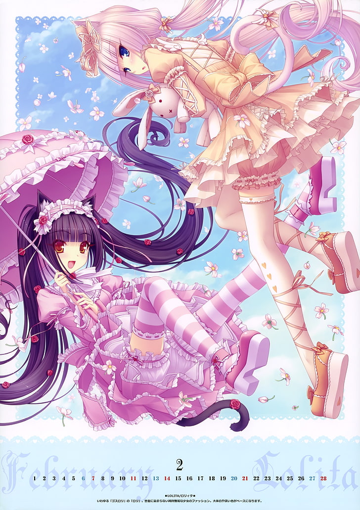 anime girls, nekomimi, Vanilla (Neko Para), Chocolat (Neko Para), HD wallpaper