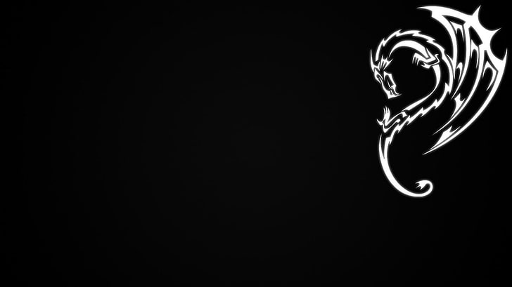 dragon logo, simple, monochrome, copy space, black background, HD wallpaper
