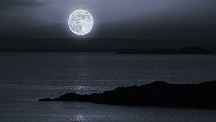 full moon, sky, moonlight, atmosphere, sea, night, calm, night sky
