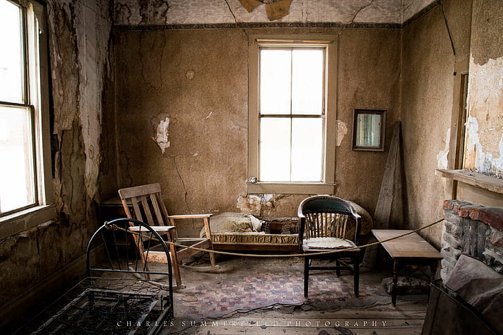 abandoned, ghost, old, old building, old town, window, furniture