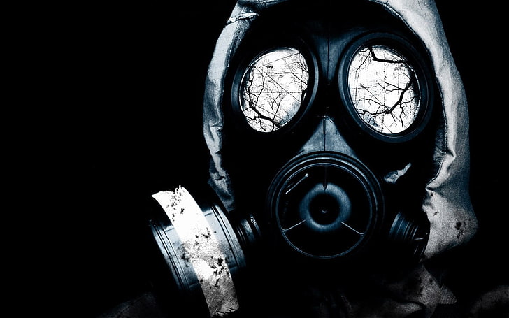 person wearing black gas mask wallpaper, gas masks, apocalyptic