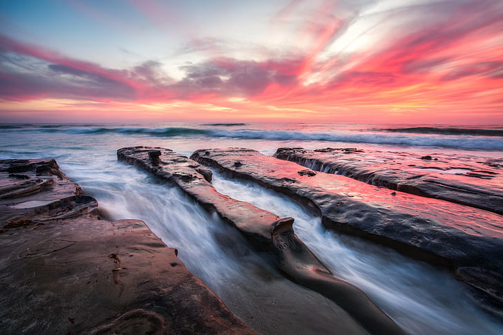 blue beach photography, Clouds, on Fire, La Jolla  San Diego, HD wallpaper