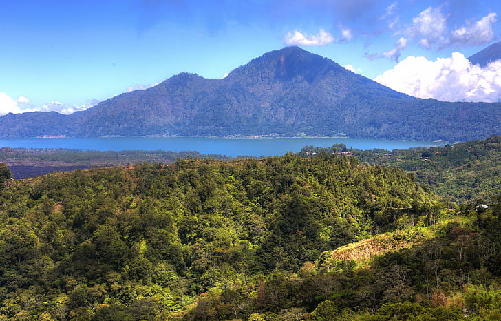 mountain near body of water under blue sky, bali, indonesia, bali, indonesia