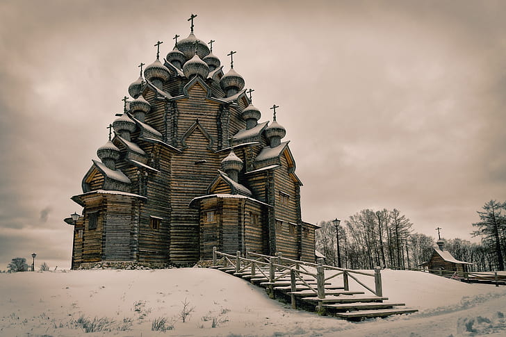 building, church, Russia, snow, winter, cold temperature, architecture, HD wallpaper