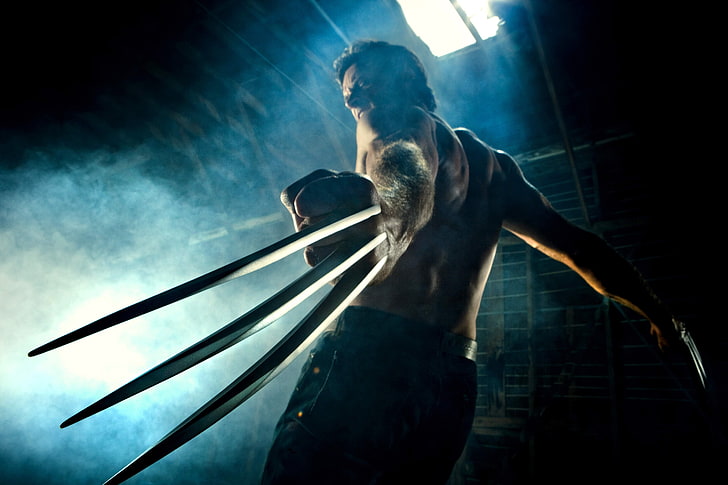 Marvel Wolverine digital wallpaper, smoke, blade, Hugh Jackman