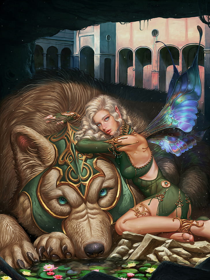 fantasy art, fairies, creature, wings, fantasy girl, blonde, HD wallpaper