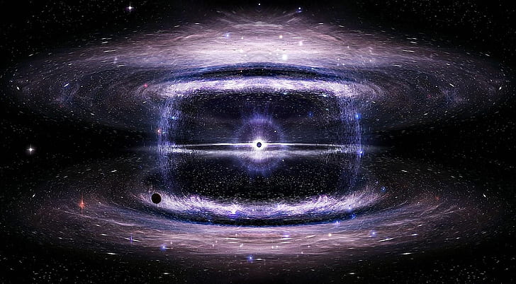 black hole, space, stars, circles, universe, HD wallpaper