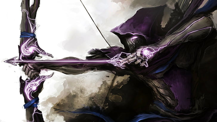 purple archer illustration, fantasy art, no people, indoors, close-up