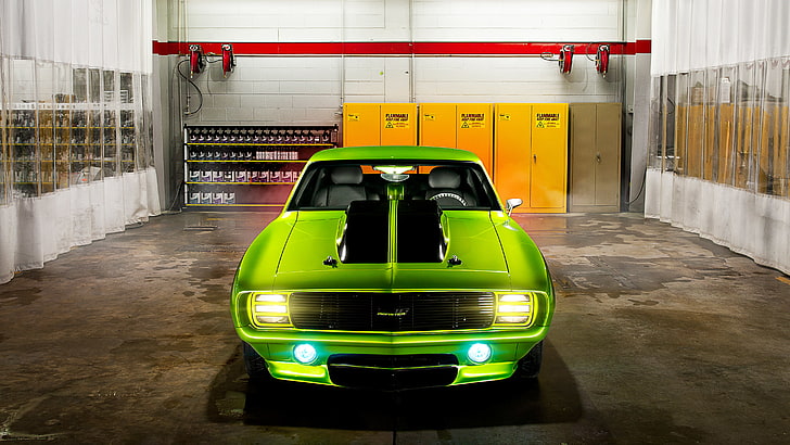 1969, Chevrolet Camaro SS, Green Monster, 4K, mode of transportation, HD wallpaper