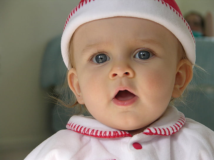 Cutest Children, baby's white and red coat and cap, young, portrait