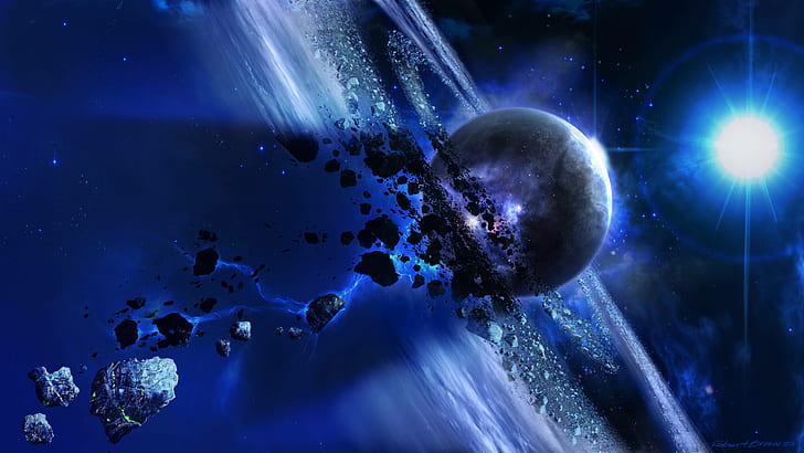 Blue Universe, purple and black galaxy illustration, space and planet