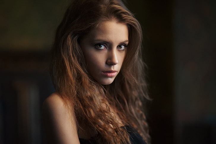 women, model, brunette, dress, portrait, depth of field, Maxim Maksimov, HD wallpaper