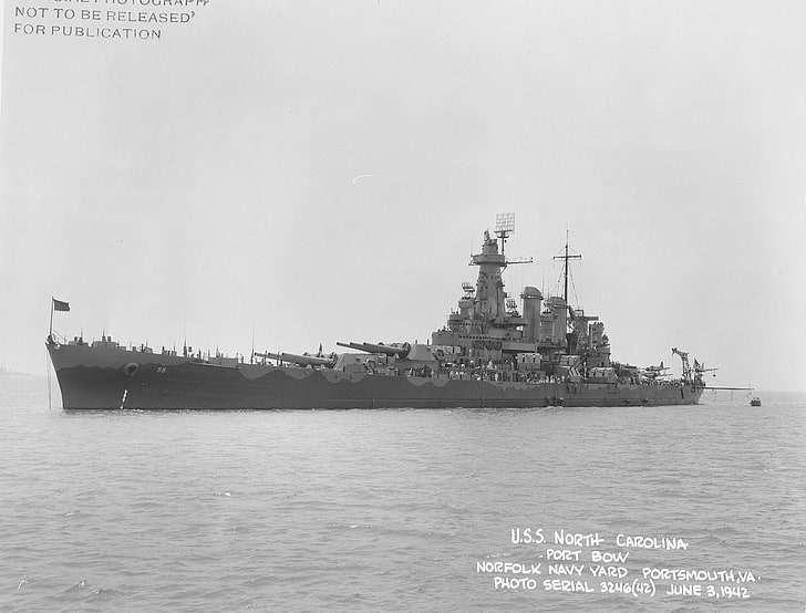 U.S.S. North Carolina Port Bow ship photo, navy, World War II, HD wallpaper