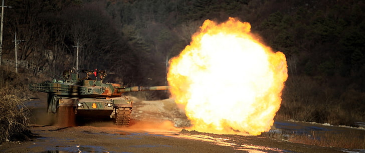 K1 88 Tank, military, Republic Of Korea Armed Forces, fire, HD wallpaper