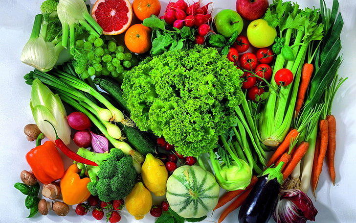 vegetables and fruits, still life, mixed, broccoli, food, carrot, HD wallpaper