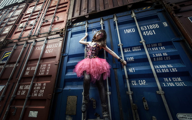 women, container, model, text, architecture, low angle view