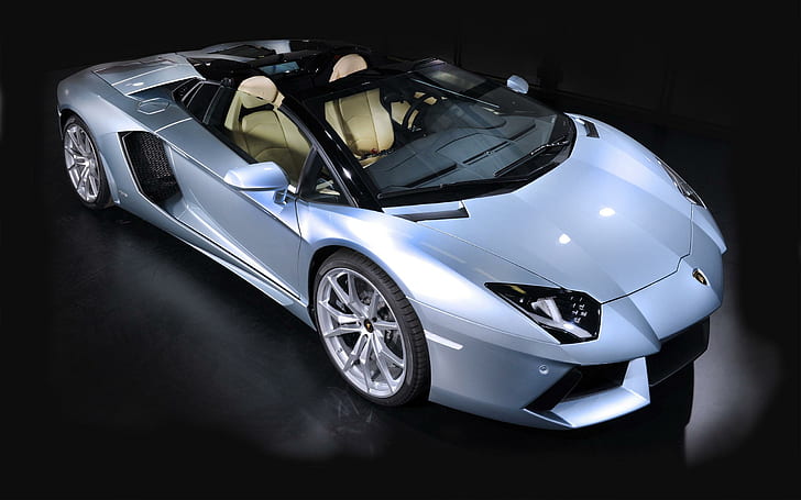 Lamborghini Aventador LP700 4 Roadster 2014, silver sports luxury coupe