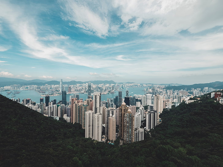 white concrete buildings, skyscrapers, architecture, hong Kong, HD wallpaper